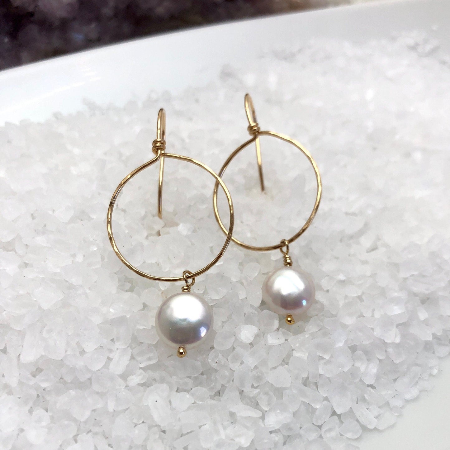 Gold Pearl Hoop Earrings