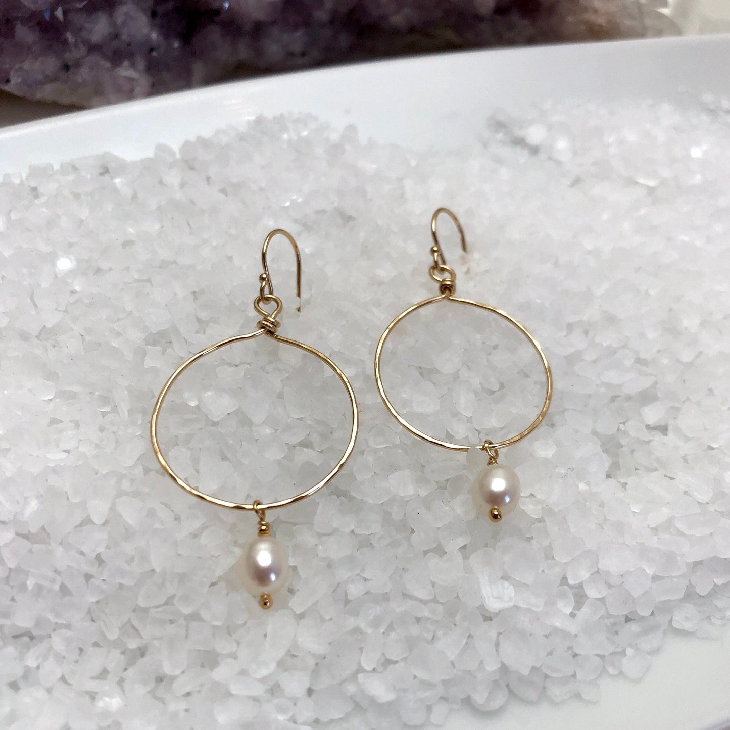 Gold Pearl Hoop Earrings