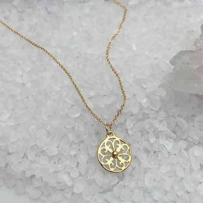 Gold Filigree Necklace, Filigree Charm Necklace