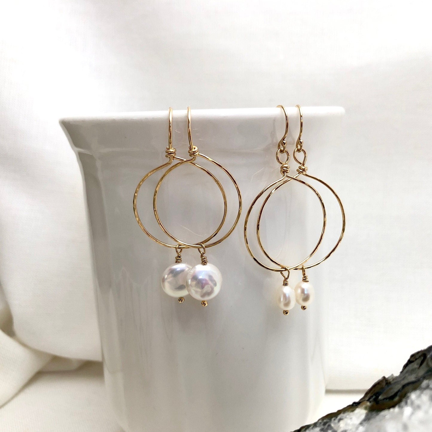 Gold Pearl Hoop Earrings