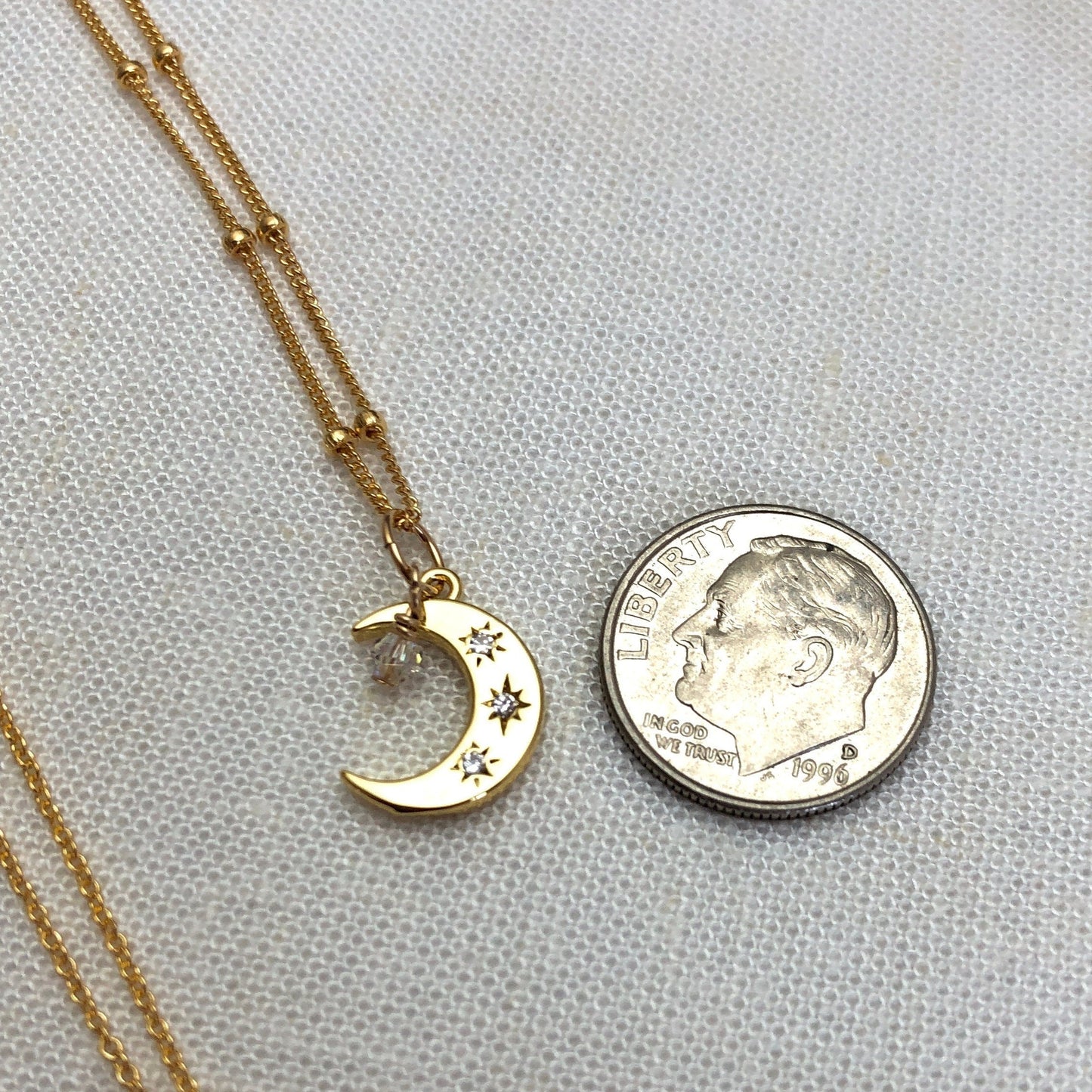 CZ Moon Charm Necklace with Swarovski Crystal Accent