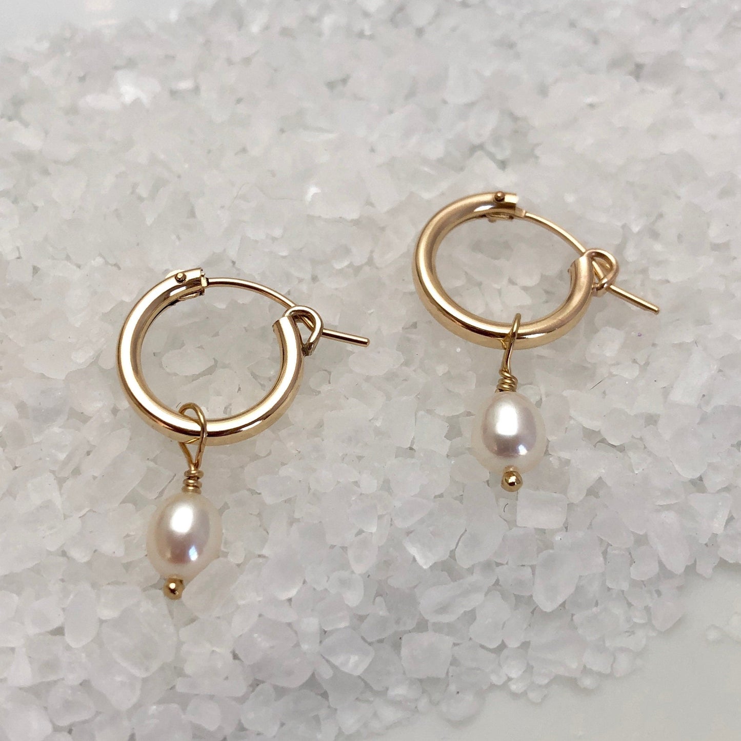 gold filled hoops with pearl dangle