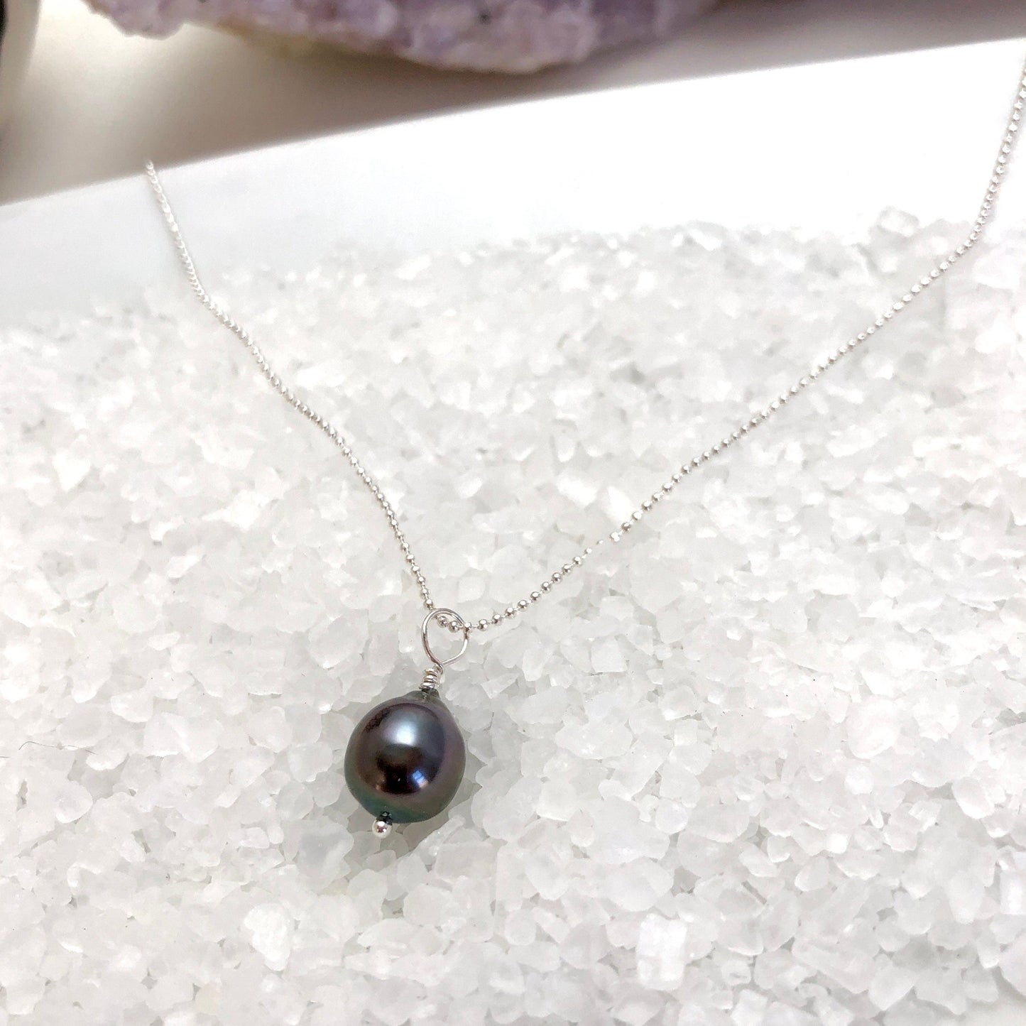 Tahitian Pearl Necklace in Sterling Silver with choice of chain