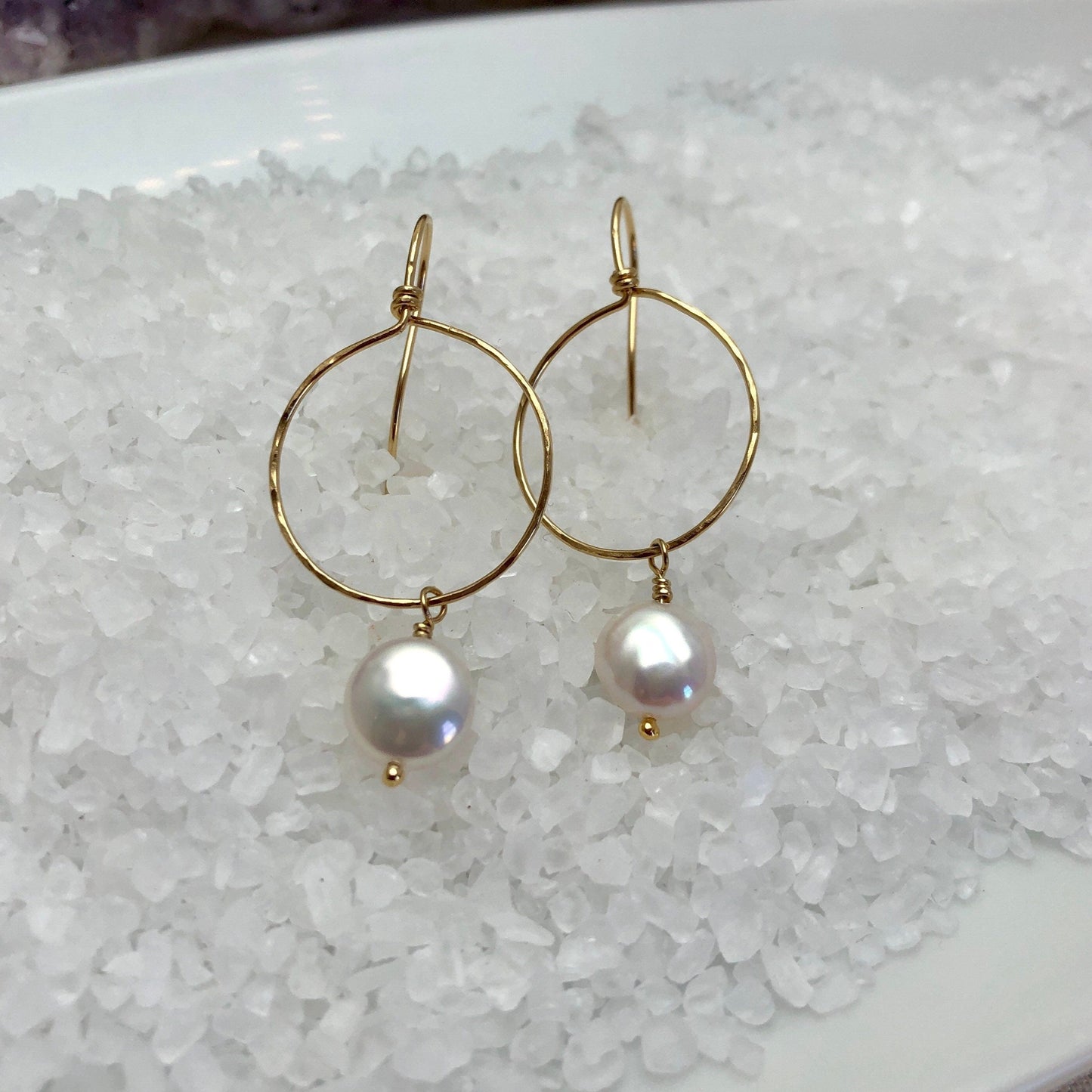 Gold Pearl Hoop Earrings