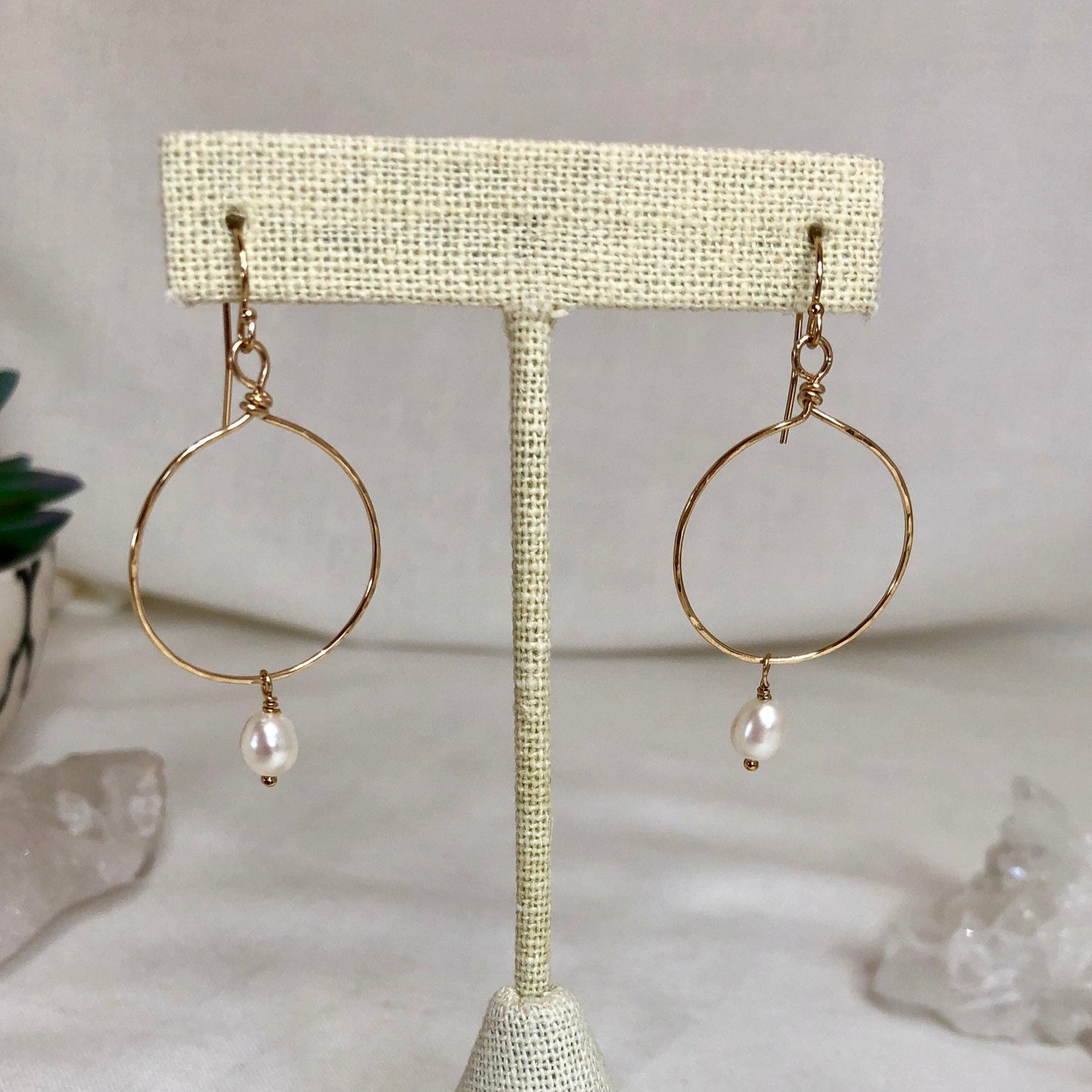 Gold Pearl Hoop Earrings