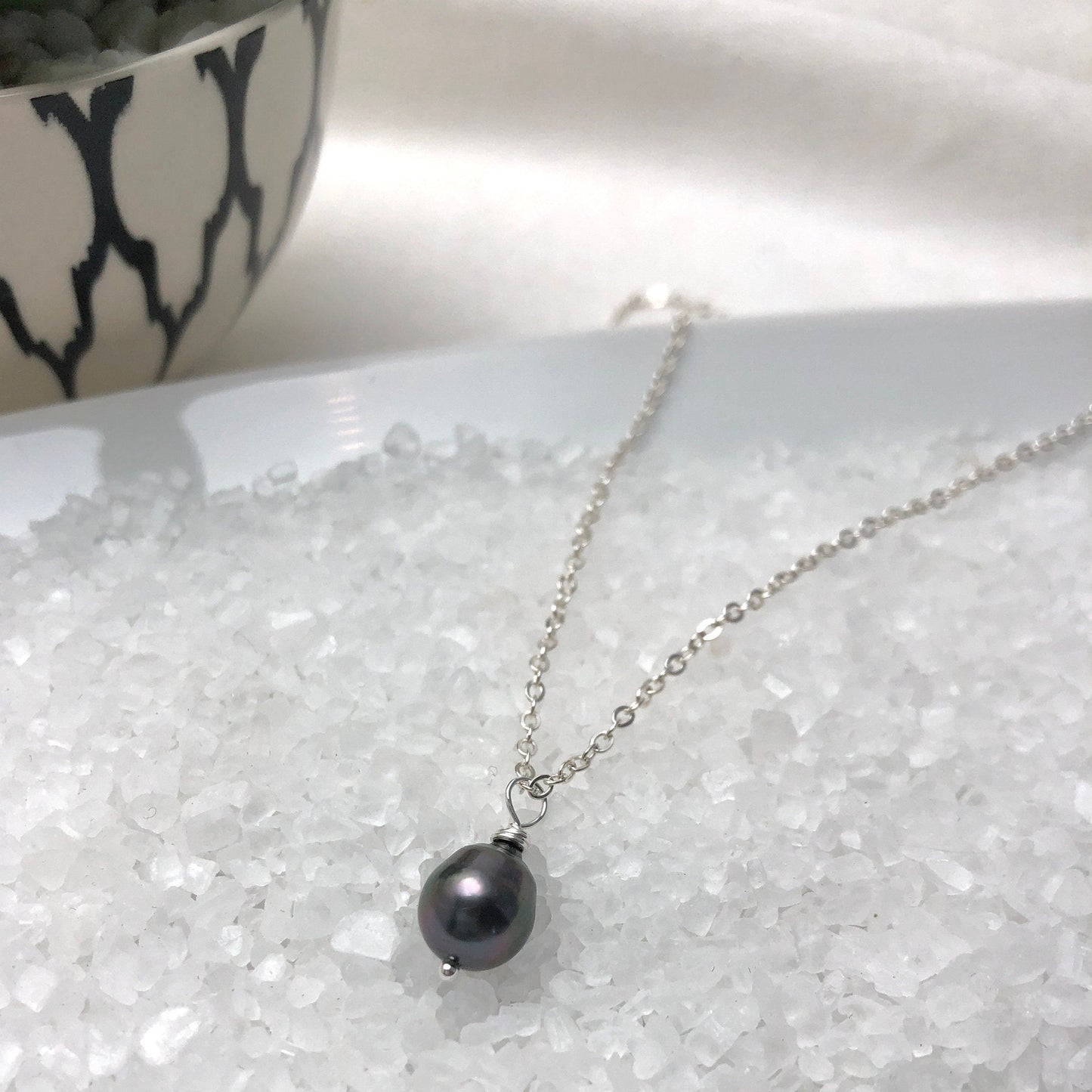 Tahitian Pearl Necklace in Sterling Silver with choice of chain