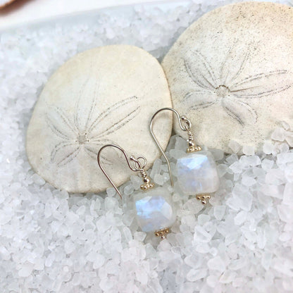 Rainbow Moonstone Earrings - Sterling Silver
