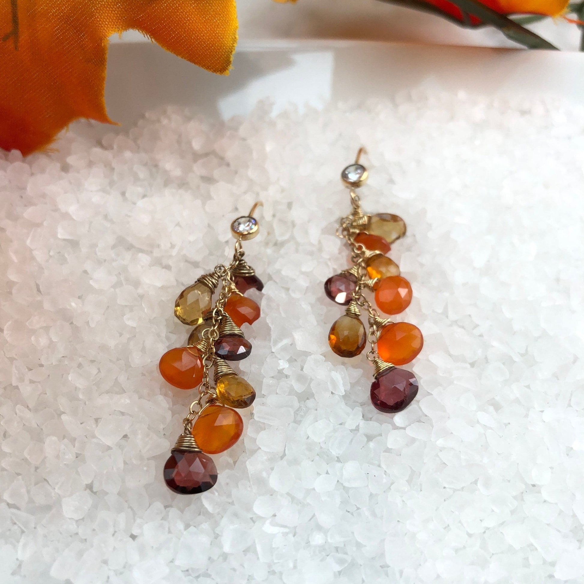 Garnet, Citrine and Carnelian Waterfall Earrings