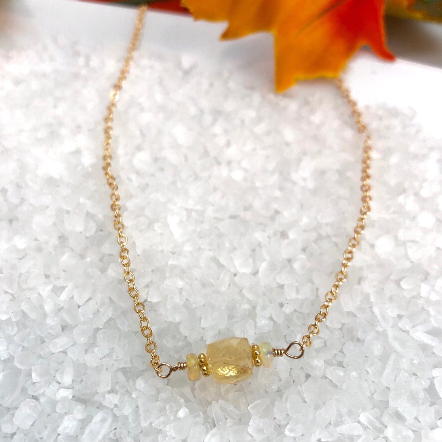 Citrine & Opal Bar Necklace