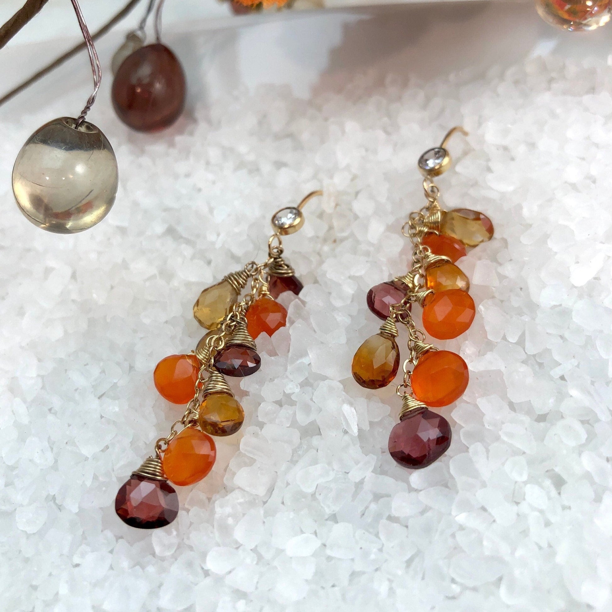 Garnet, Citrine and Carnelian Waterfall Earrings