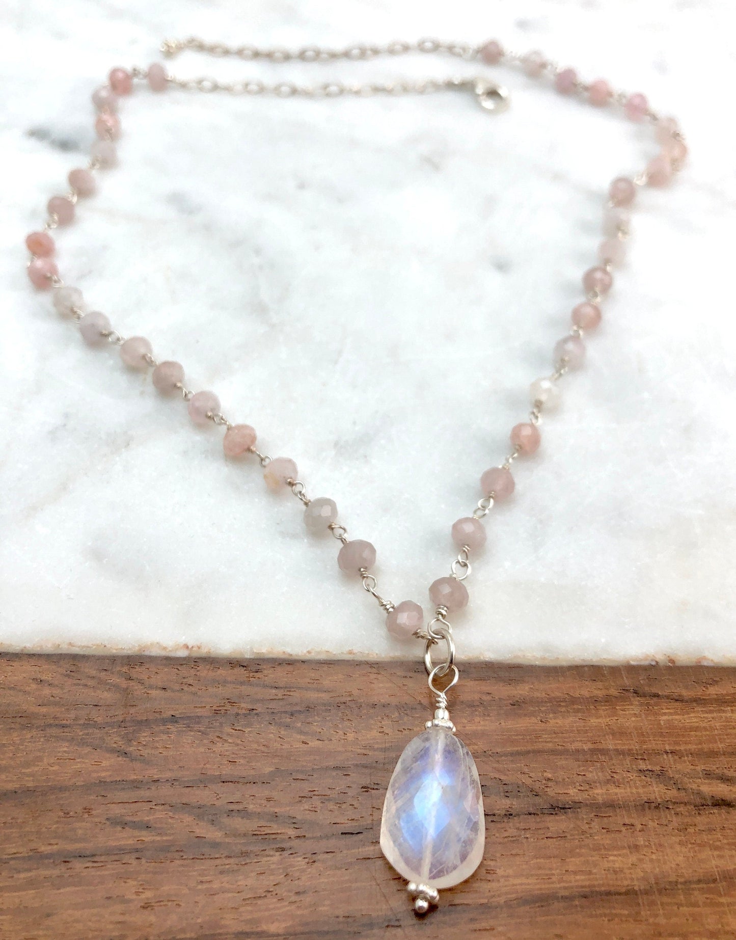 Rainbow Moonstone & Morganite Necklace