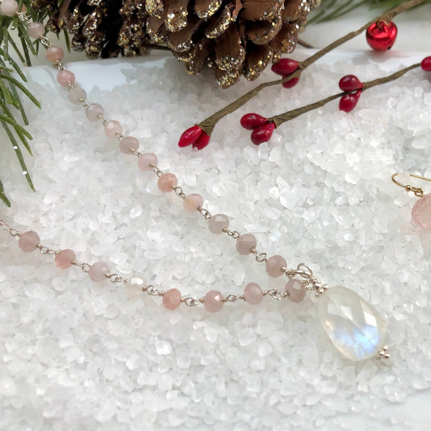 Rainbow Moonstone & Morganite Necklace