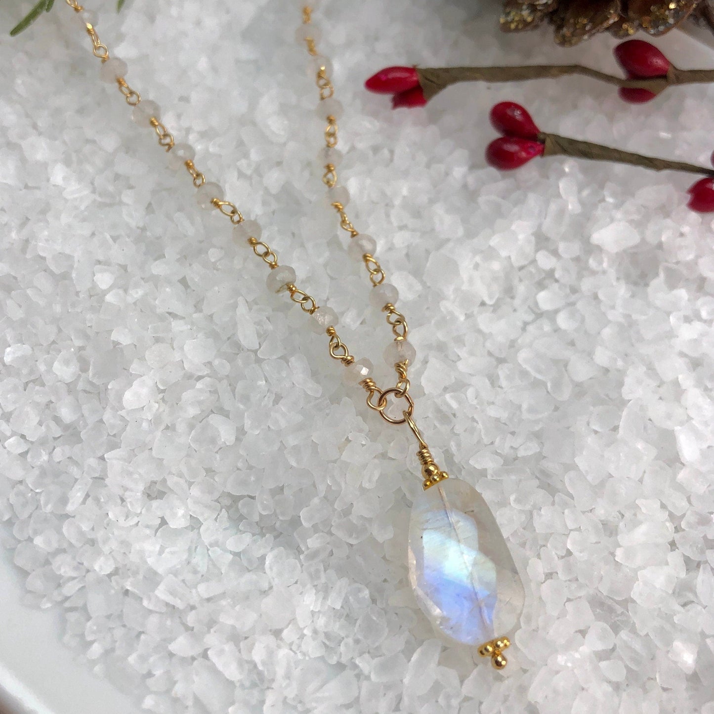 Rainbow Moonstone Rosary Necklace