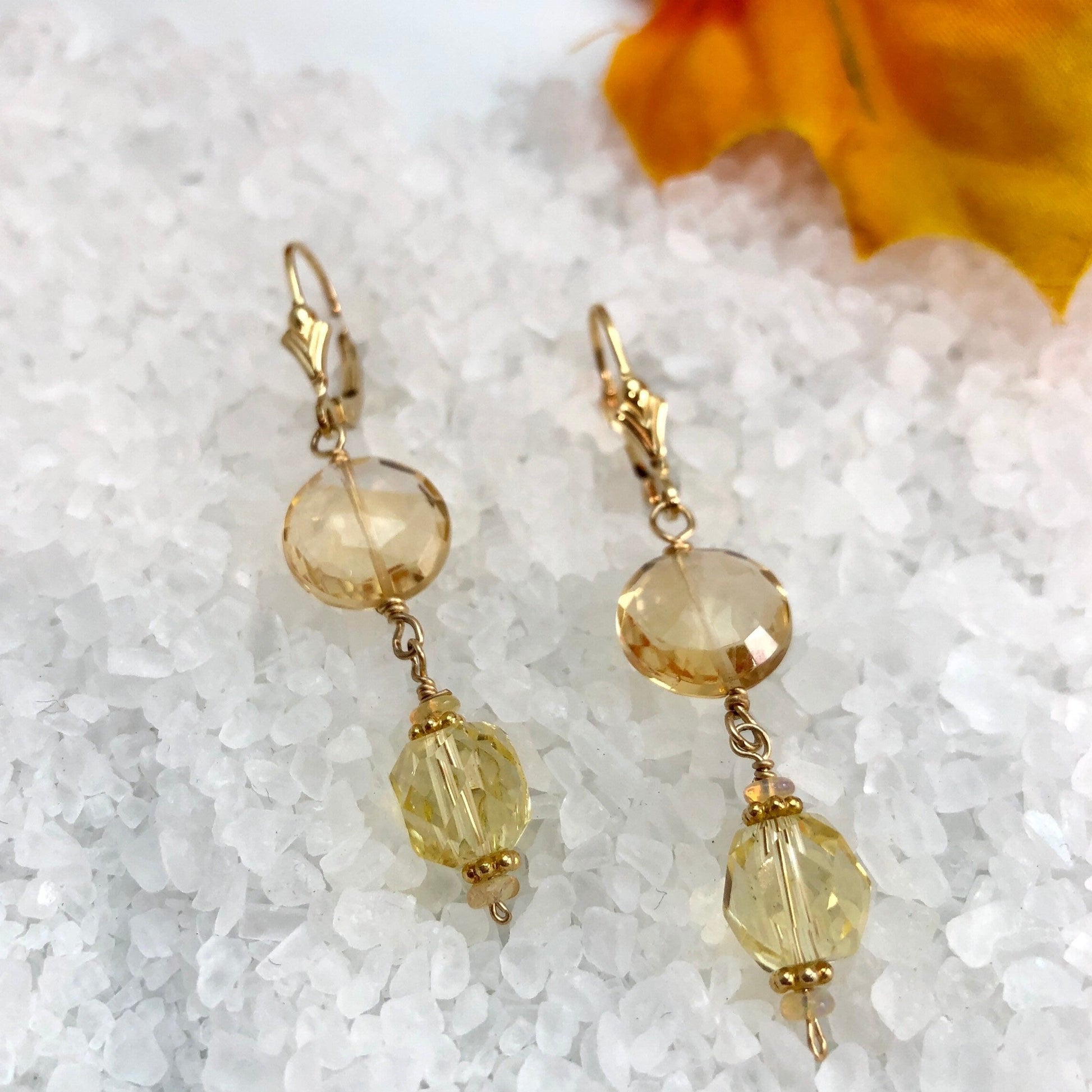 Citrine & Yellow Quartz Drop Earrings, November Birthday