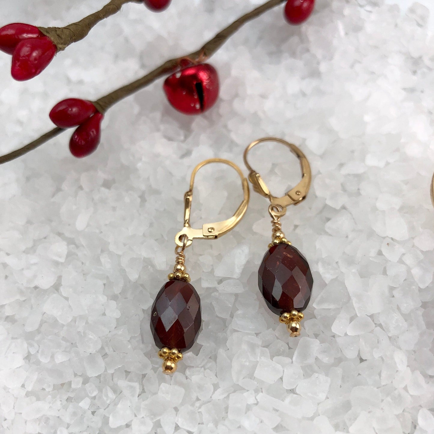 Faceted Garnet Dangle Earrings, January Birthstone