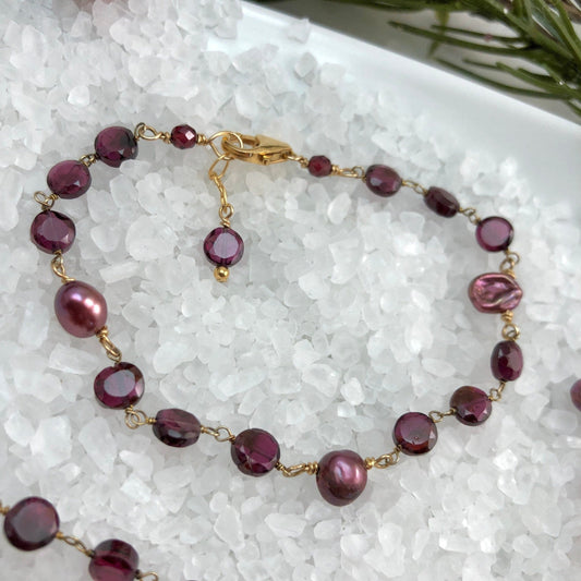 Garnet & Raspberry Pearl Bracelet