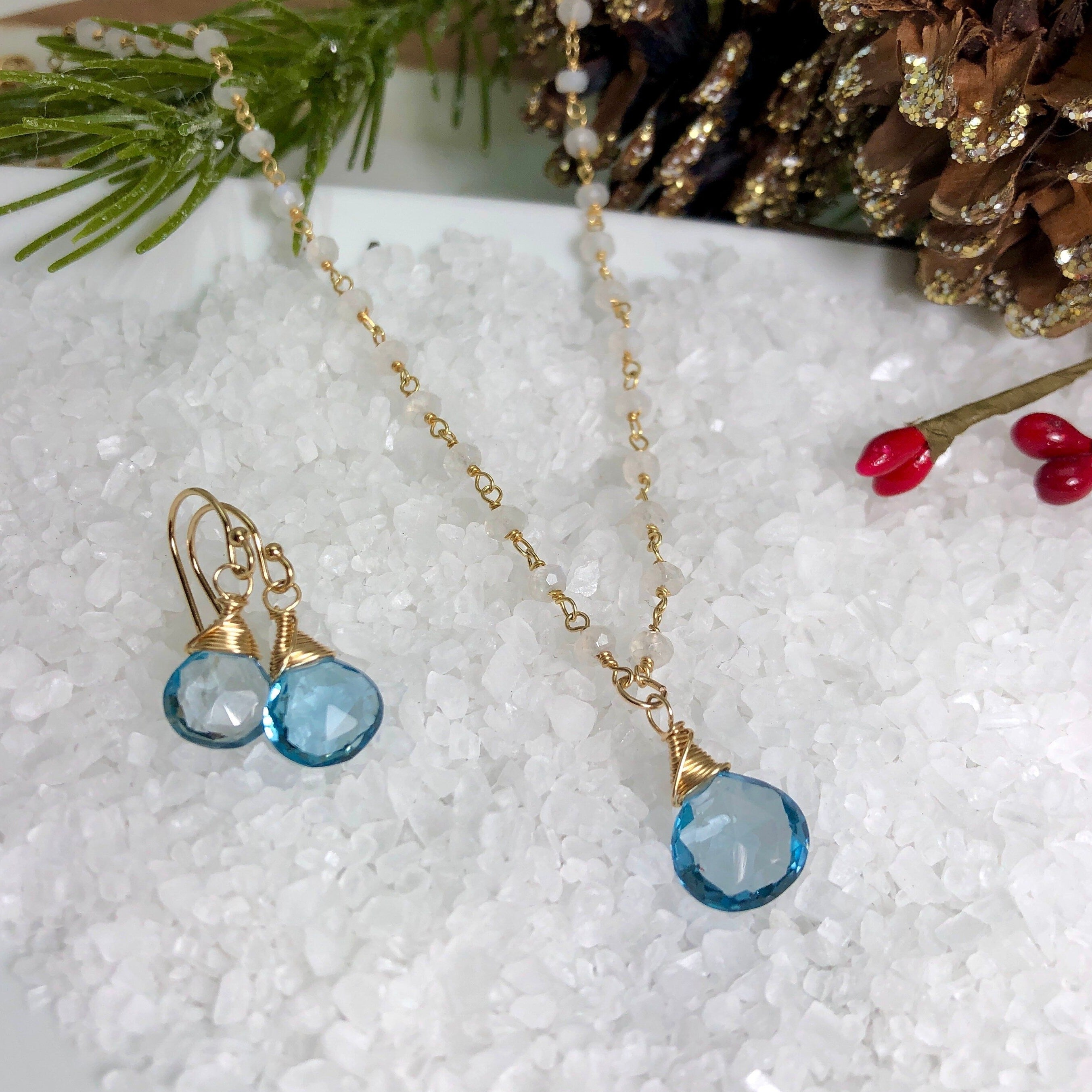 London Blue and Swiss Blue Topaz Drop Pendant Necklace in 14k Yellow Gold  by Lali - Nelson Coleman Jewelers