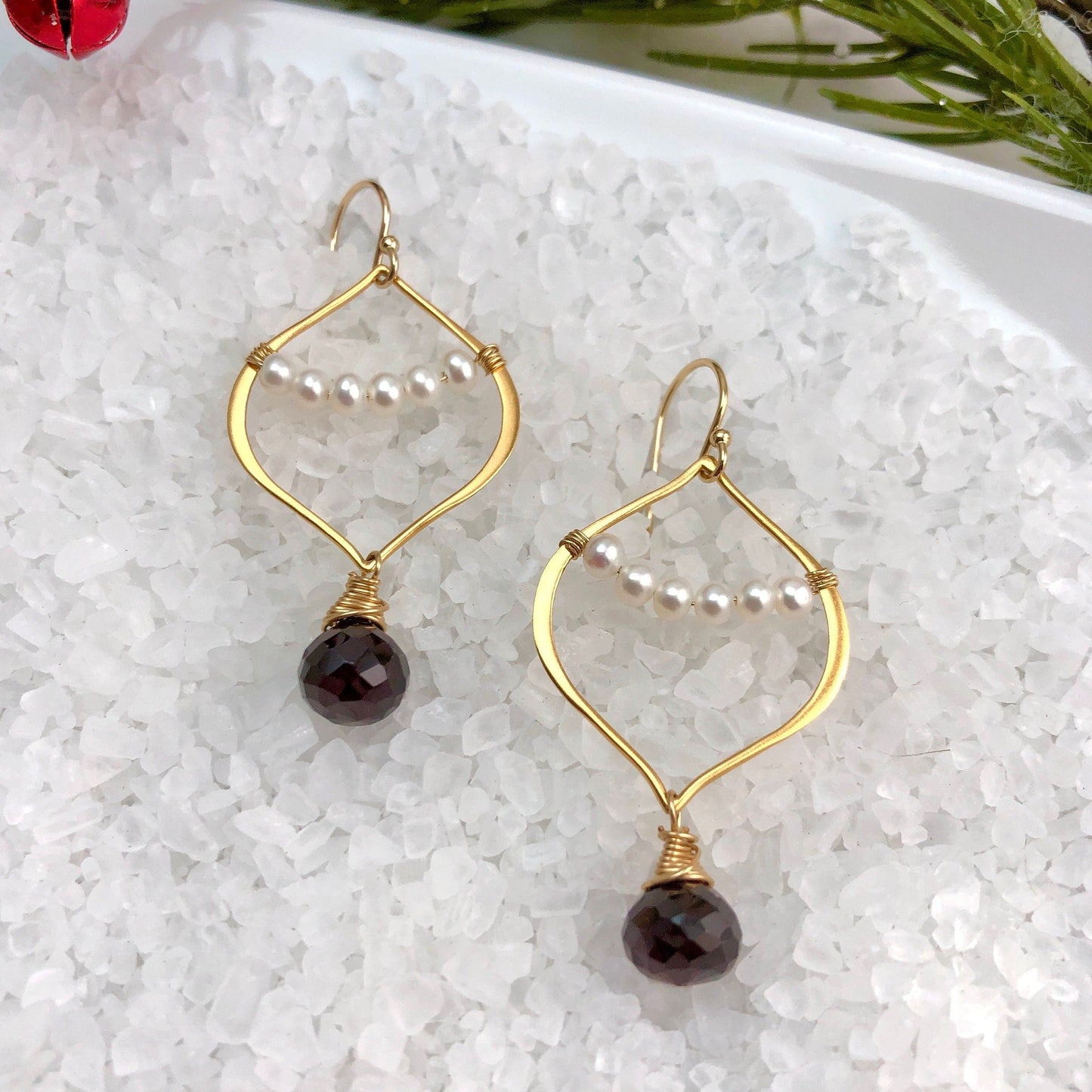 Garnet and Pearl Wrap Earrings