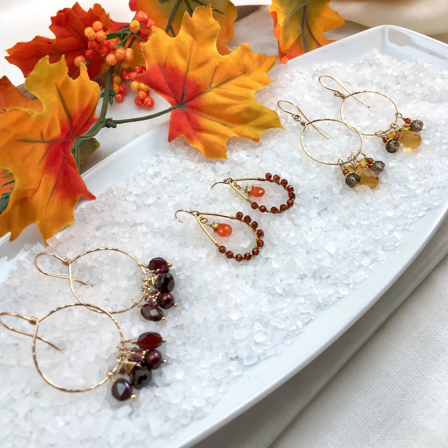 Garnet Dangle Hoop Earrings