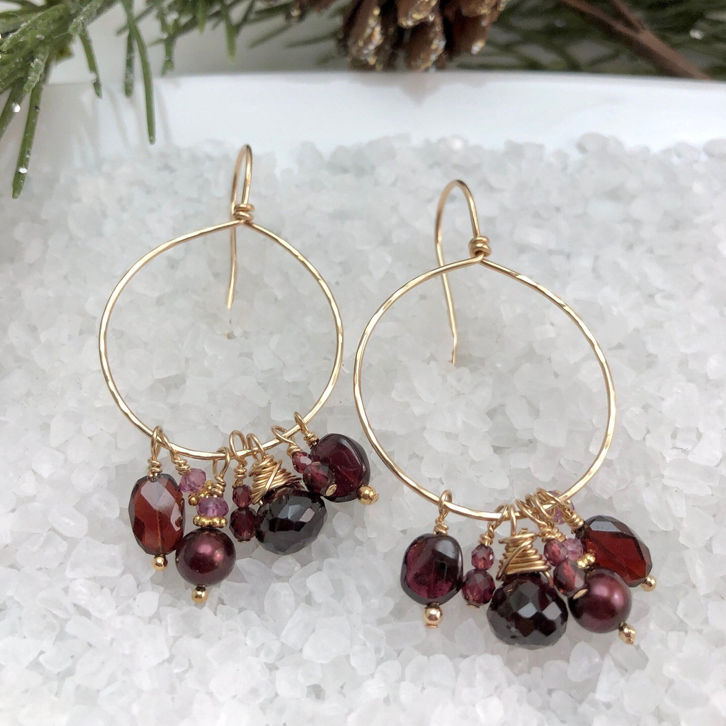 Garnet Dangle Hoop Earrings