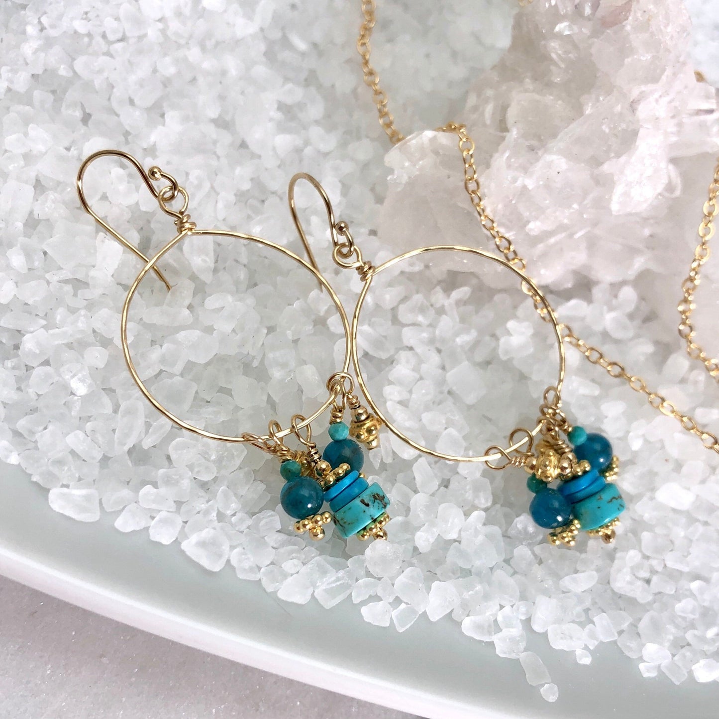 Turquoise & Apatite Dangle Hoop Earrings