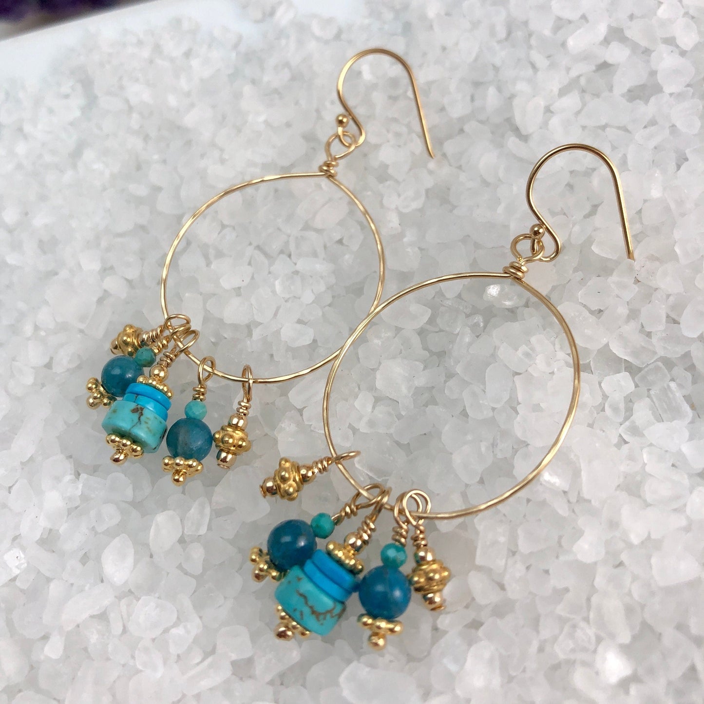 Turquoise & Apatite Dangle Hoop Earrings