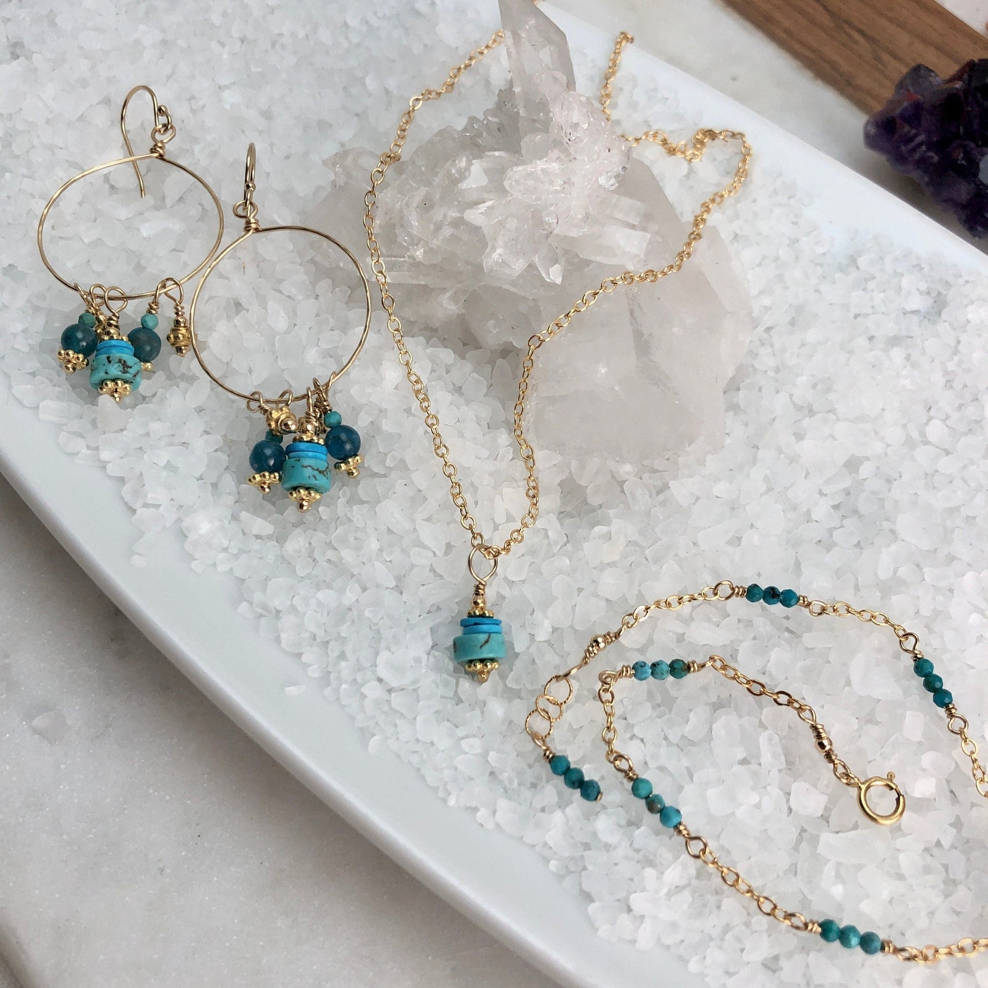 Turquoise Heshi Charm Necklace, Earrings & Bracelet