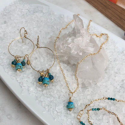 Turquoise & Apatite Dangle Hoop Earrings