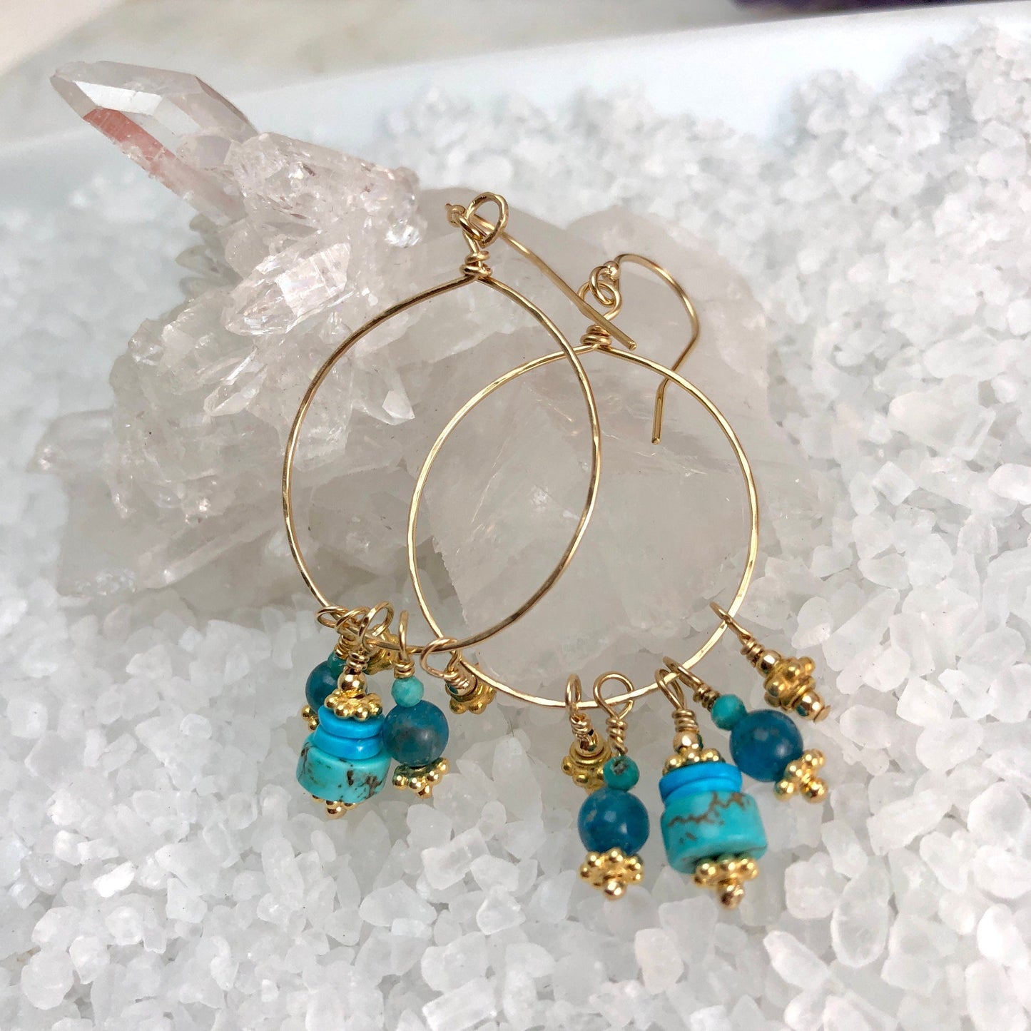 Turquoise & Apatite Dangle Hoop Earrings