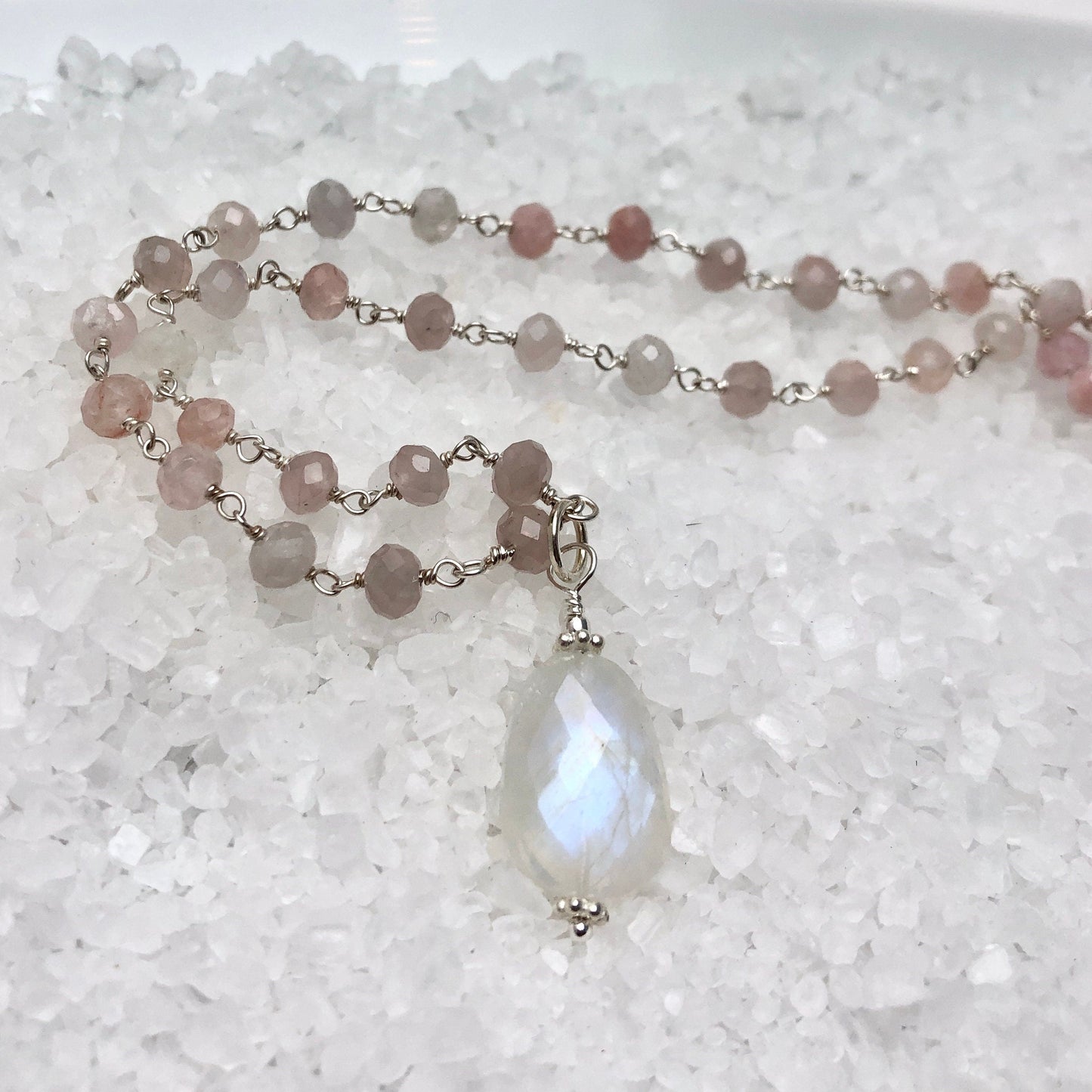 Rainbow Moonstone & Morganite Necklace