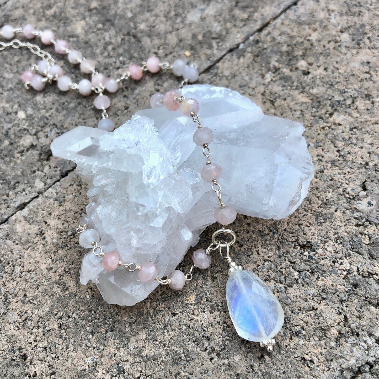 Rainbow Moonstone & Morganite Necklace