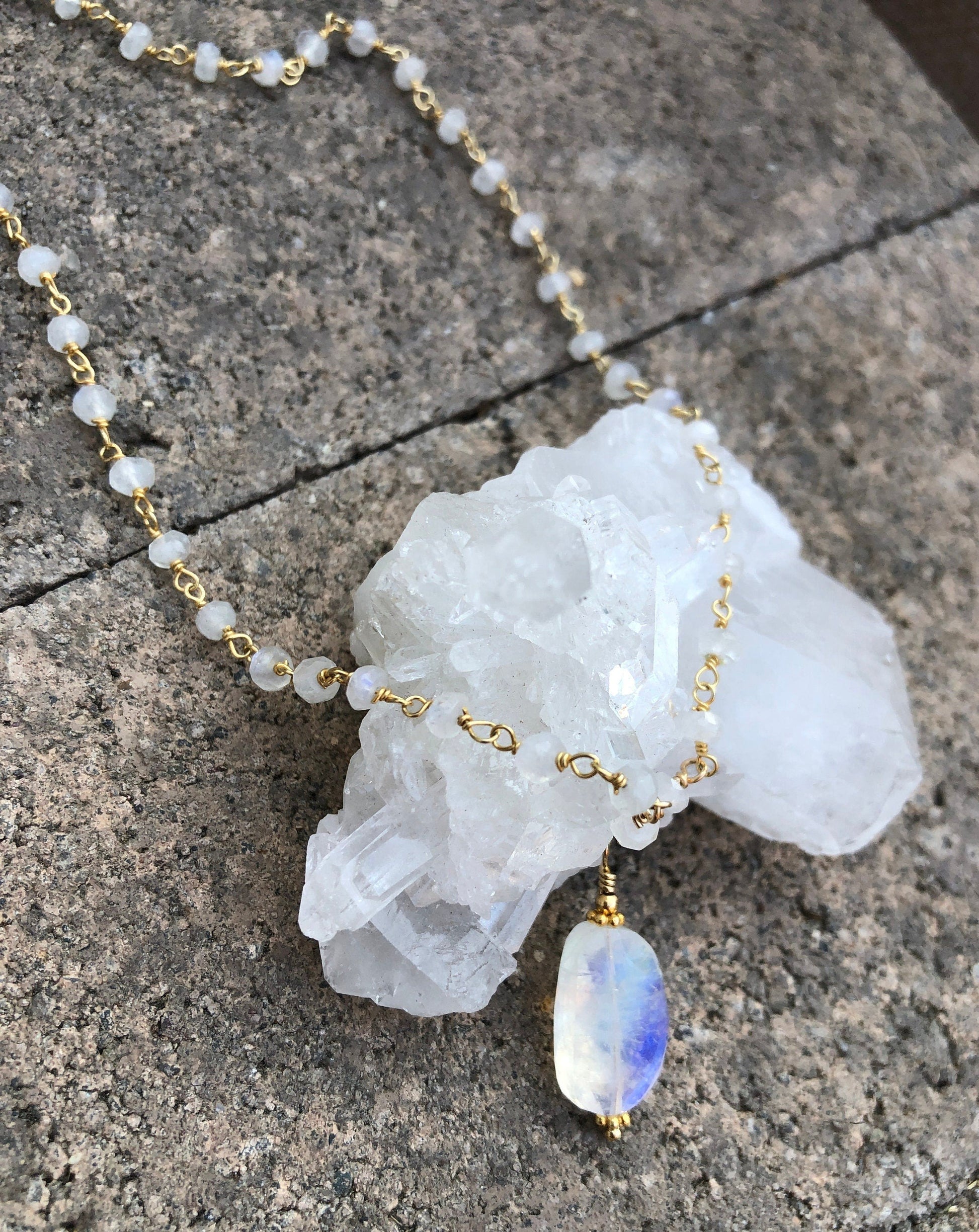 Rainbow Moonstone Rosary Necklace