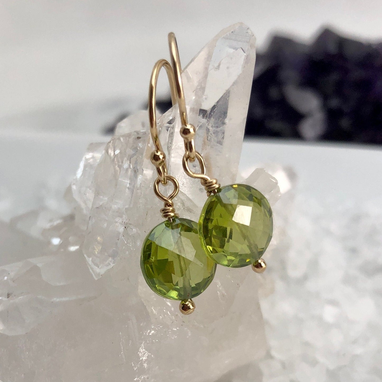 Peridot Drop Earrings, August Birthstone