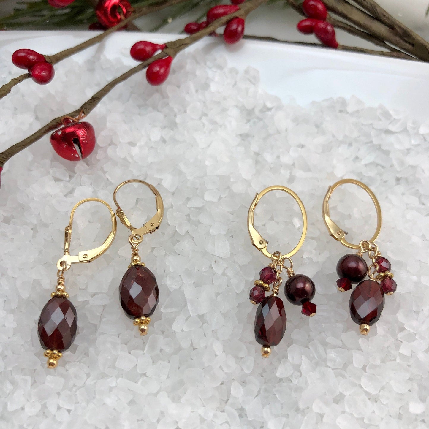 Faceted Garnet Dangle Earrings, January Birthstone