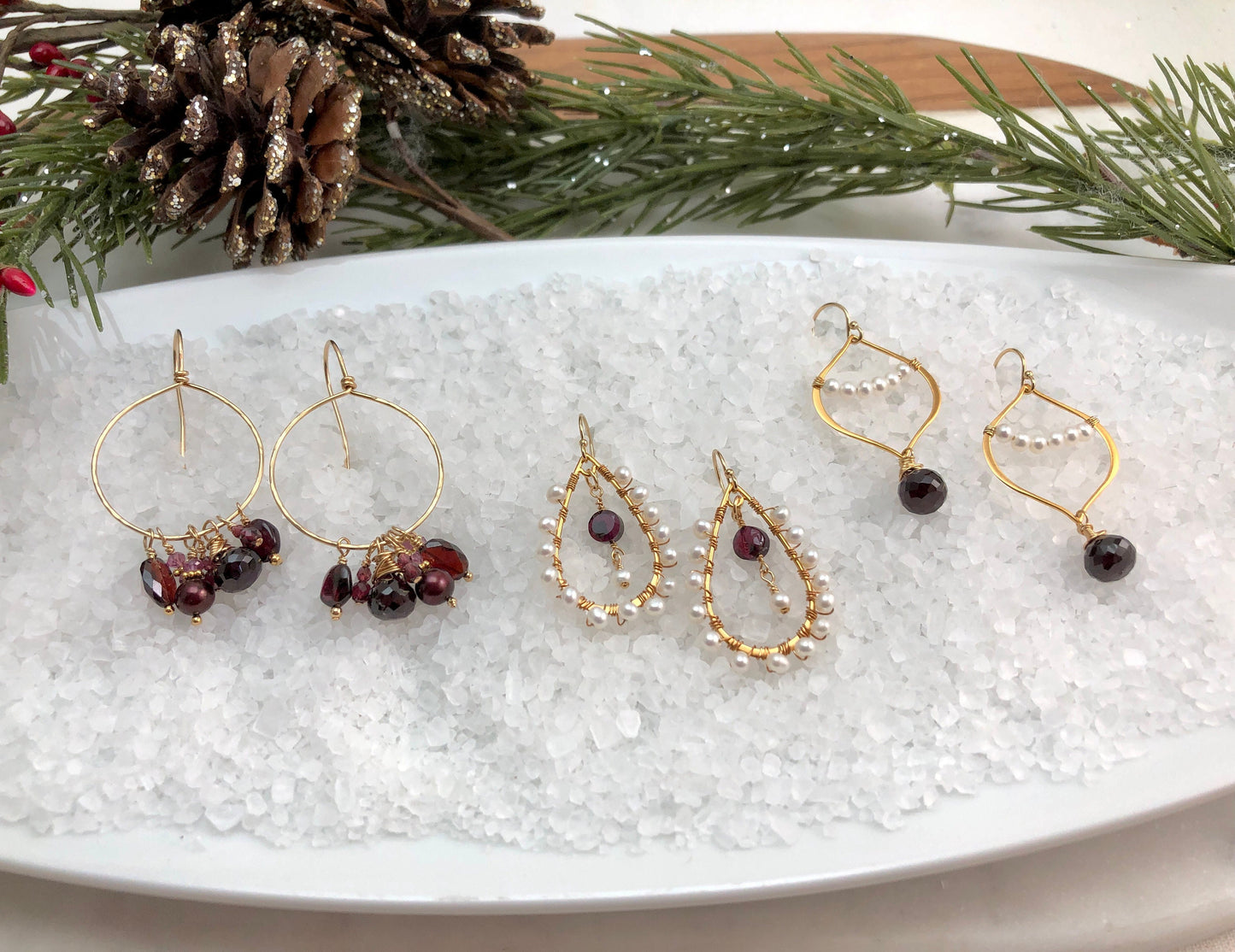 Garnet and Pearl Wrap Earrings