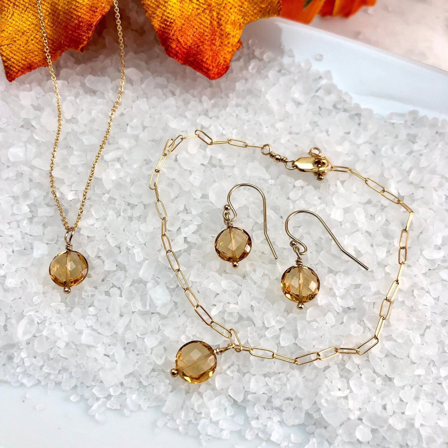 Citrine Necklace, Earring & Bracelet Birthstone Gift Set