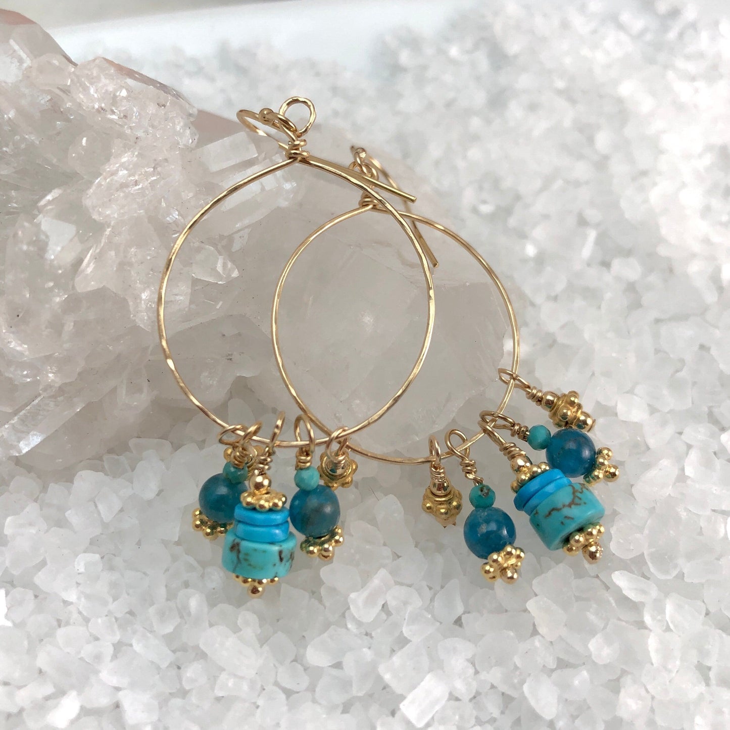 Turquoise & Apatite Dangle Hoop Earrings