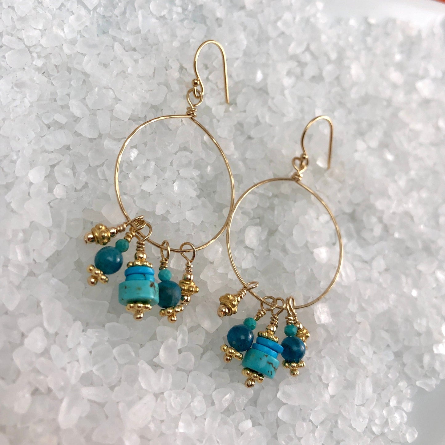 Turquoise & Apatite Dangle Hoop Earrings