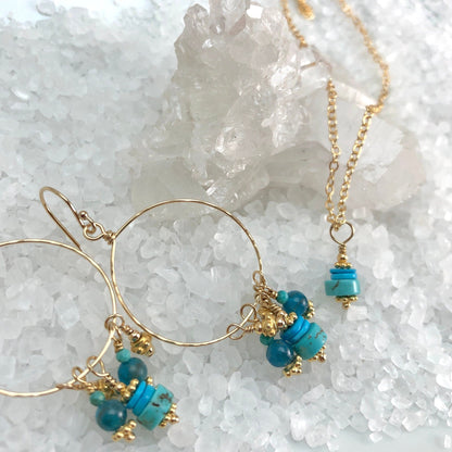 Turquoise Heshi Charm Necklace & hoop earrings