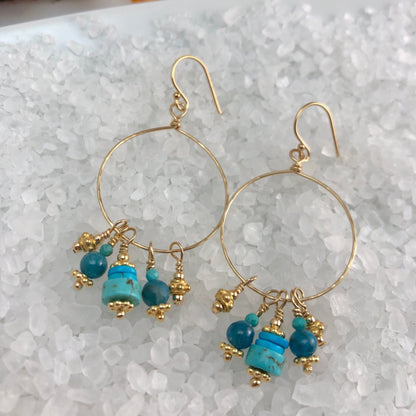 Turquoise & Apatite Dangle Hoop Earrings