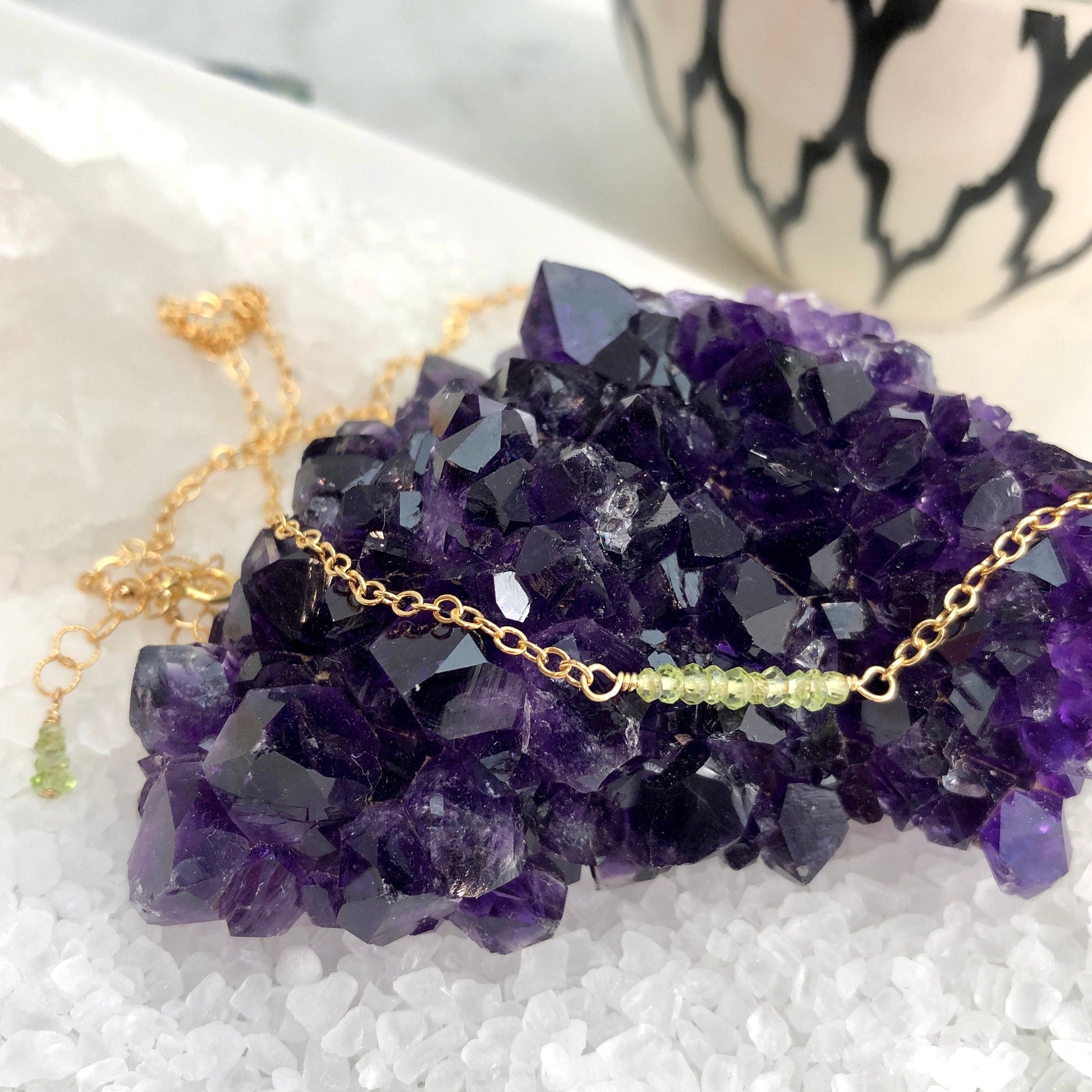 Peridot Bar Necklace, August Birthstone