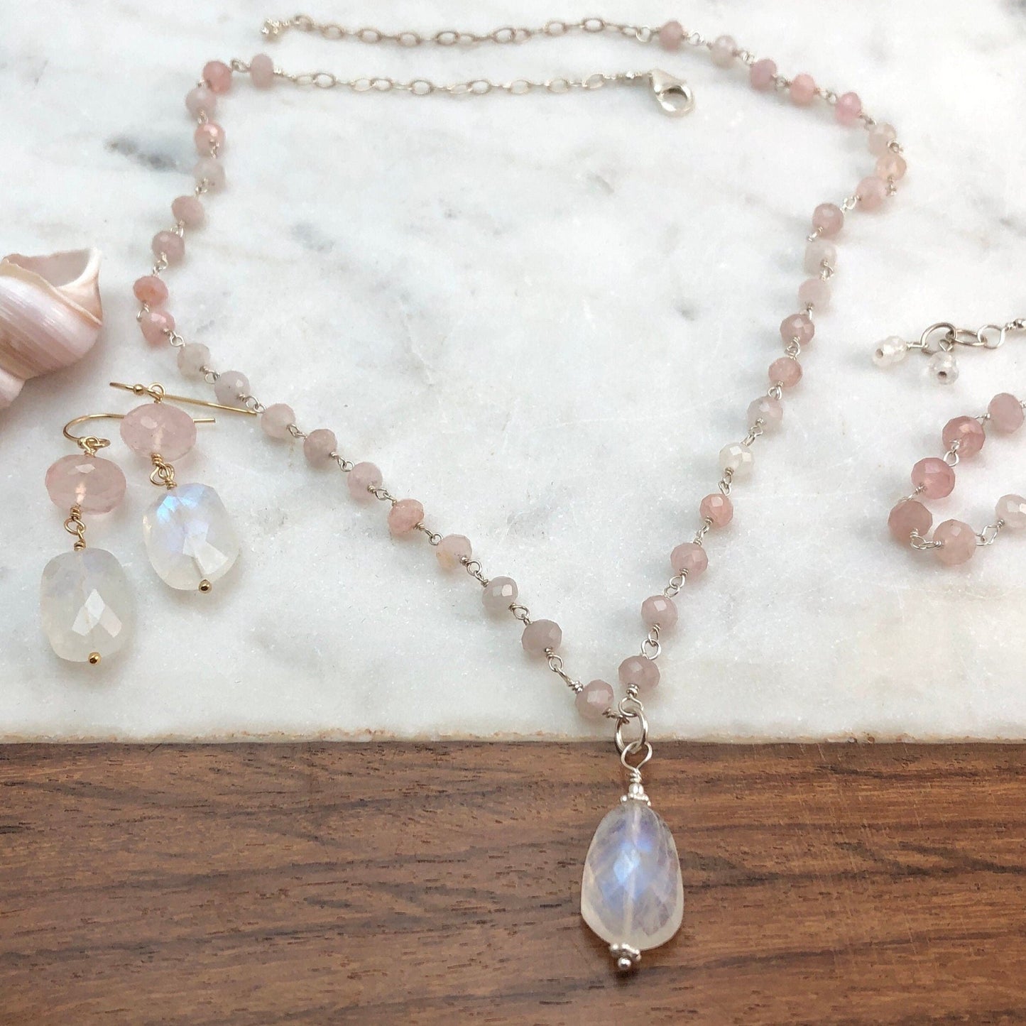 Rainbow Moonstone & Morganite Necklace