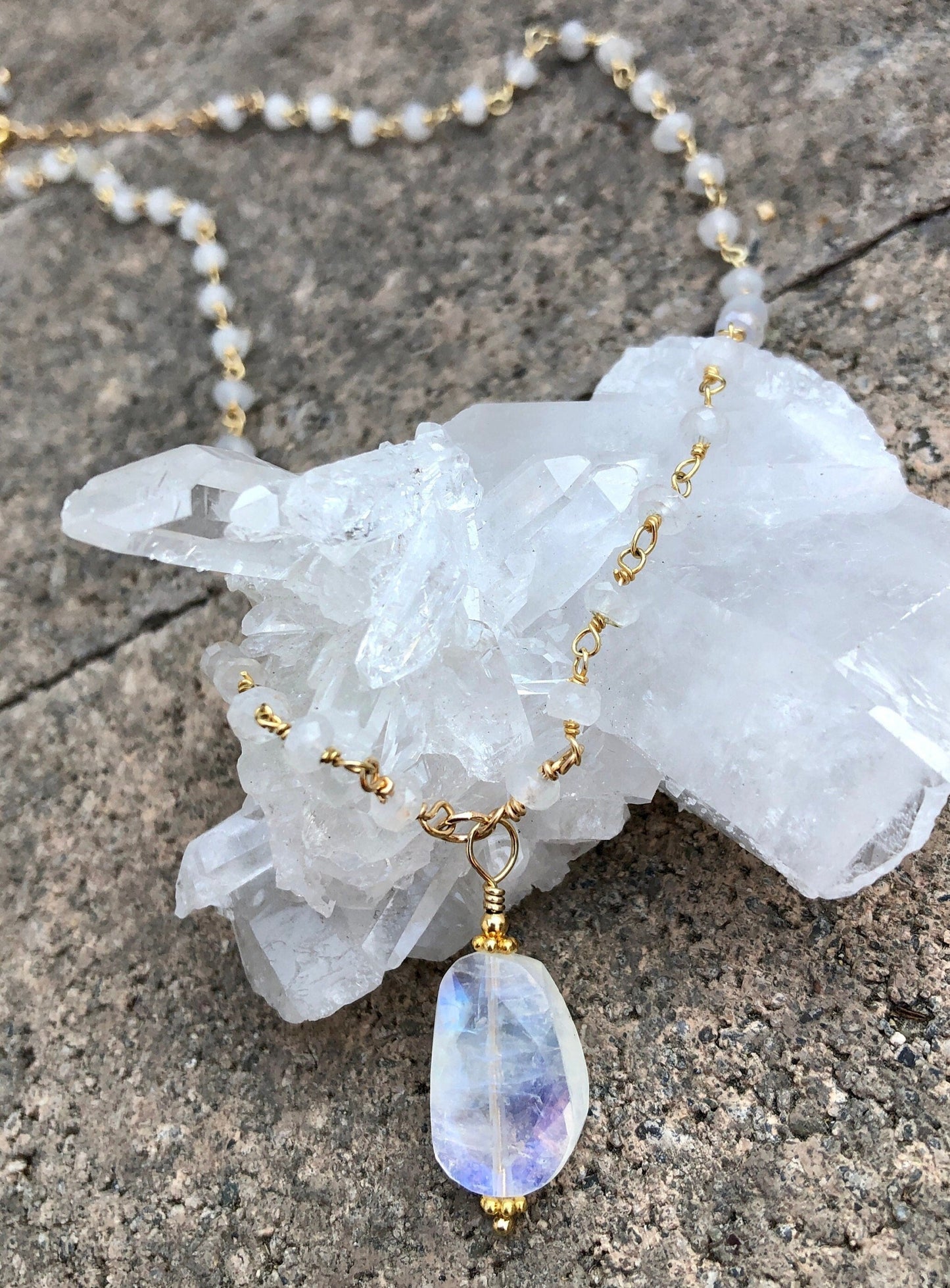 Rainbow Moonstone Rosary Necklace