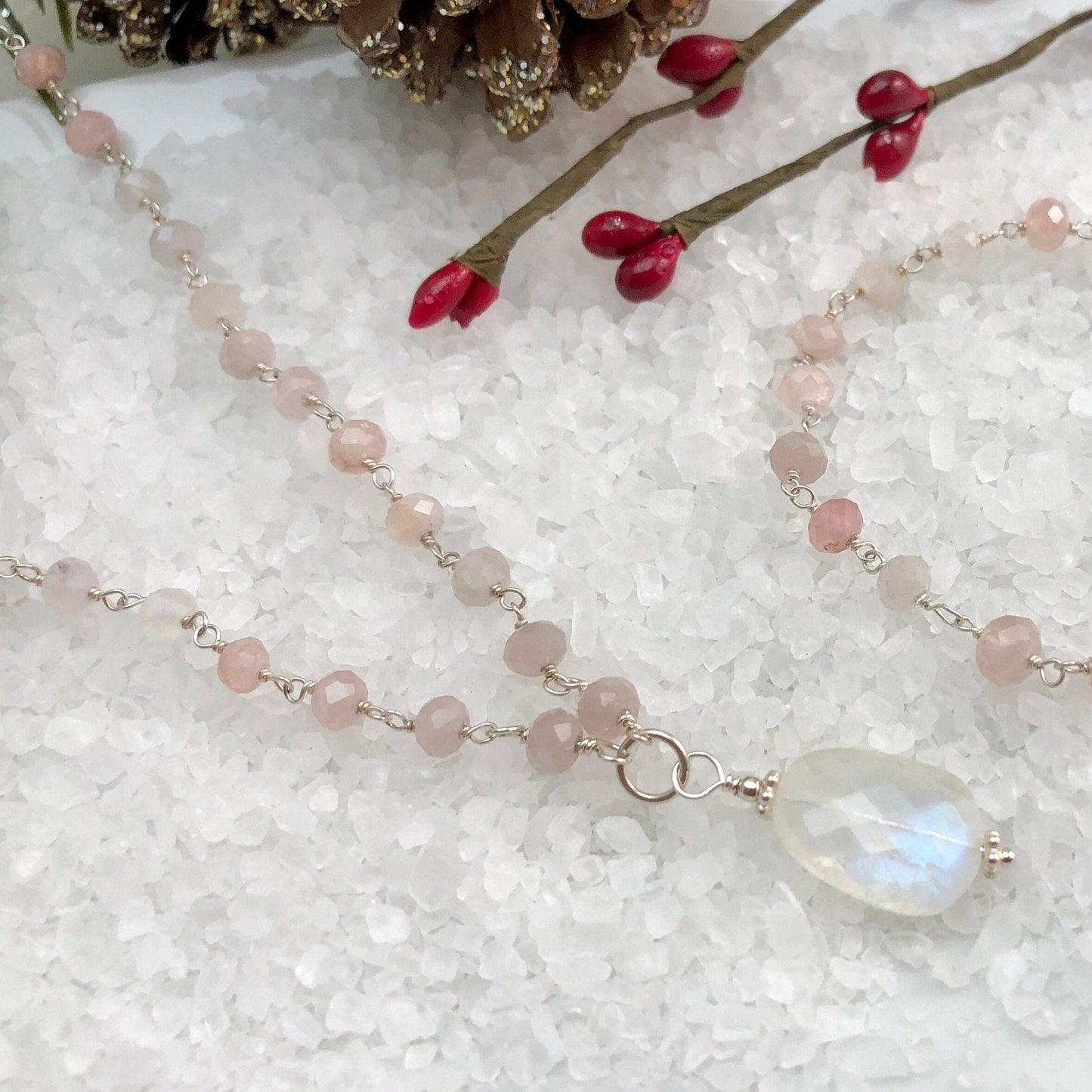 Rainbow Moonstone & Morganite Necklace