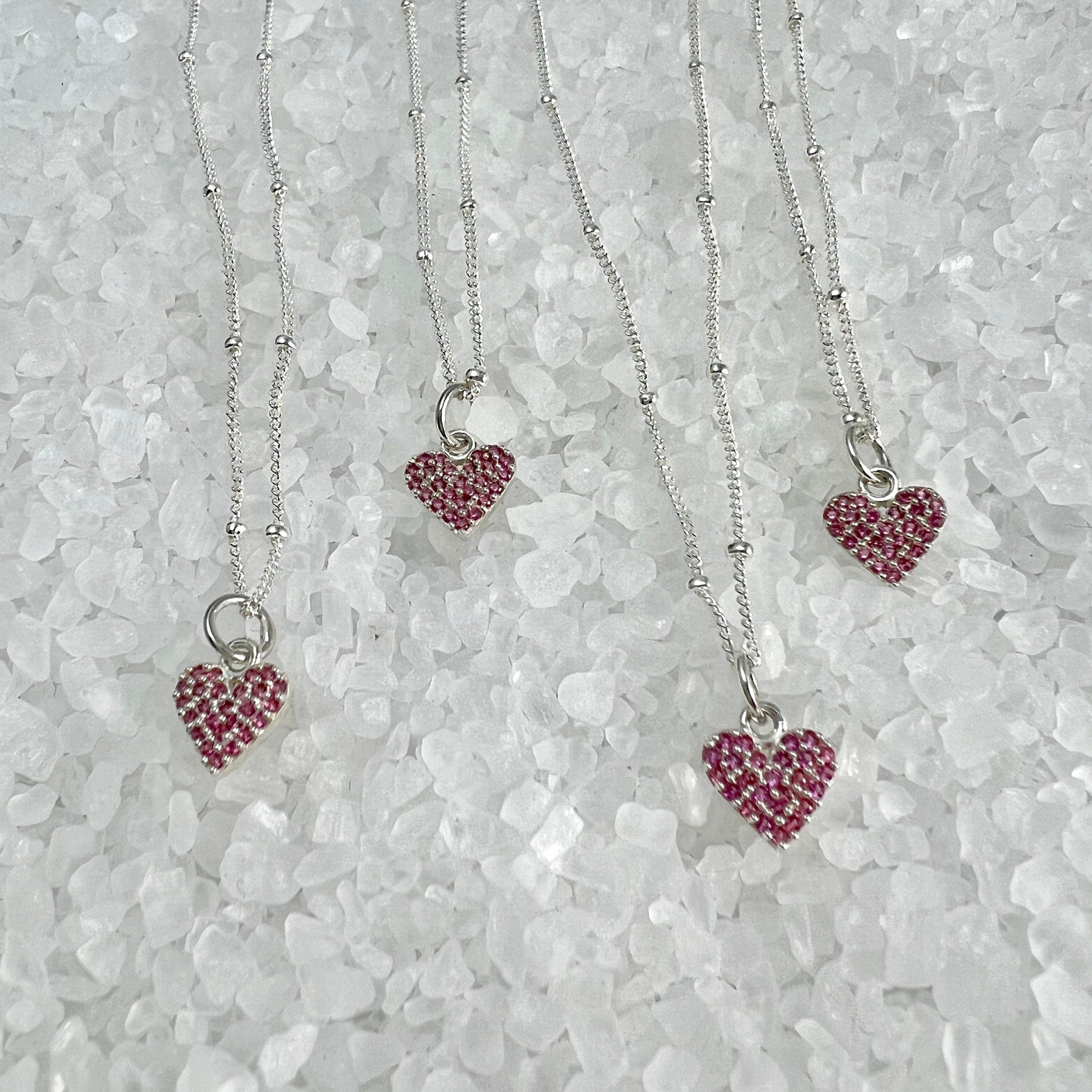 Pink Pave Heart Charm Necklace