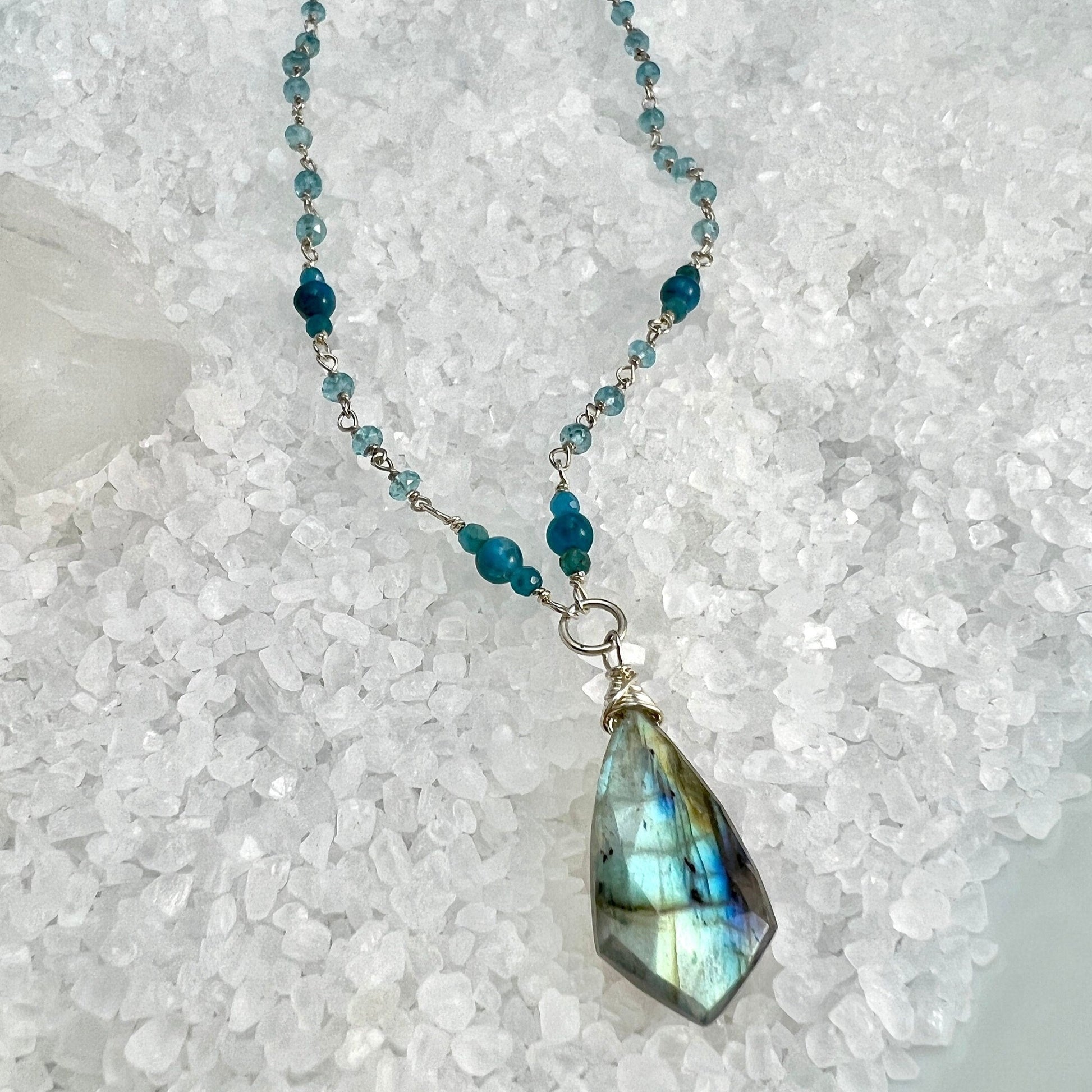 Labradorite, Apatite & Blue Topaz Pendant Necklace