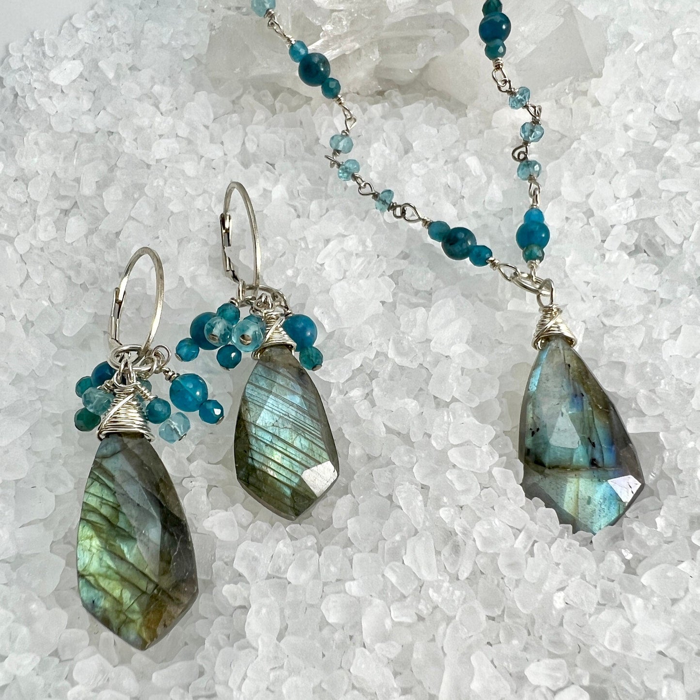 Labradorite and Apatite Cluster Earrings