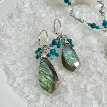 Labradorite and Apatite Cluster Earrings