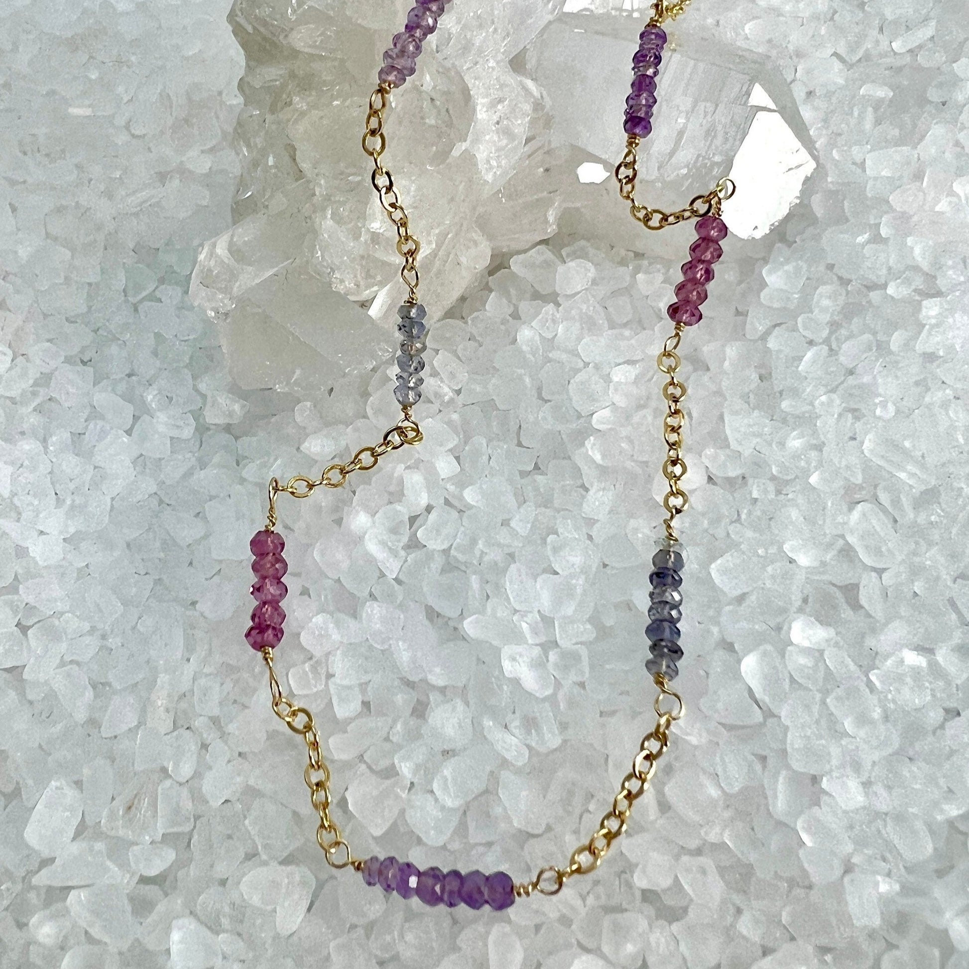 Gemstone Station Necklace, Iolite Necklace, Amethyst Necklace, Rhodolite Garnet Necklace