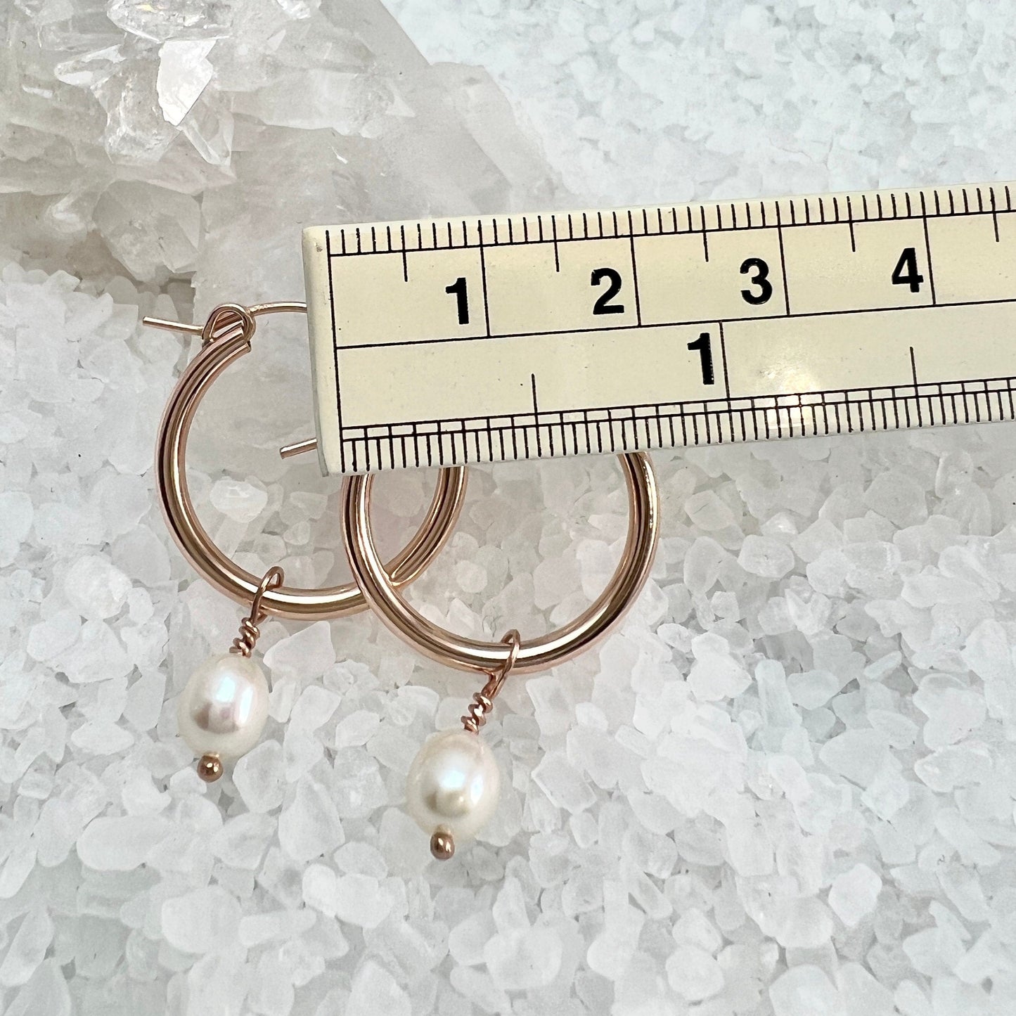 Rose Gold Filled Hoops with Pearl Dangle